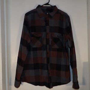 Amnesia Fall Colors Plaid Flannel Button Down Shirt Sz L